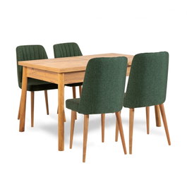 Hanah Home Juego de Mesa y Sillas de Comedor (5 Piezas) Pino Atlántico y Verde, Tablero Melamínico 18mm, Sillas Metal Lino